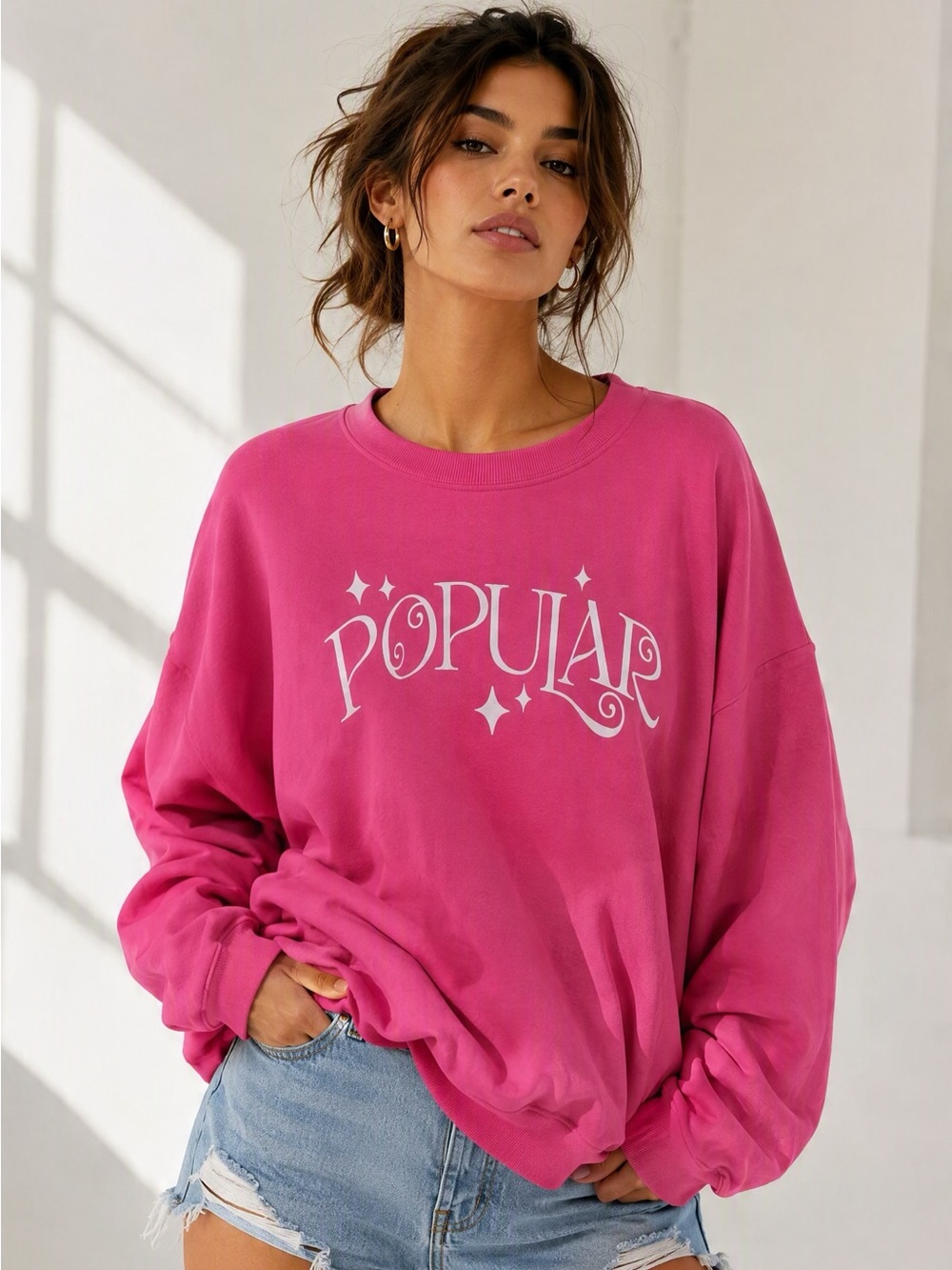 Pink Wicked crew neck sweatshirt with white “popular” text. Super soft and comfy